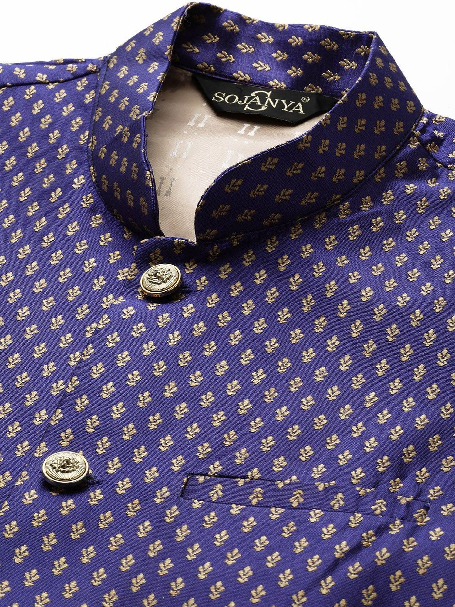 Sojanya Pink & Blue Regular Fit Self Pattern Kurta Set With Jacket