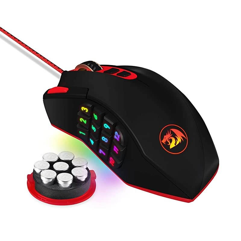 M901 Wired Gaming Mouse MMO RGB LED Backlit Computer Mice 12400 DPI Perdition with 18 Programmable Buttons Weight Tuning Set for Windows PC Gaming Black