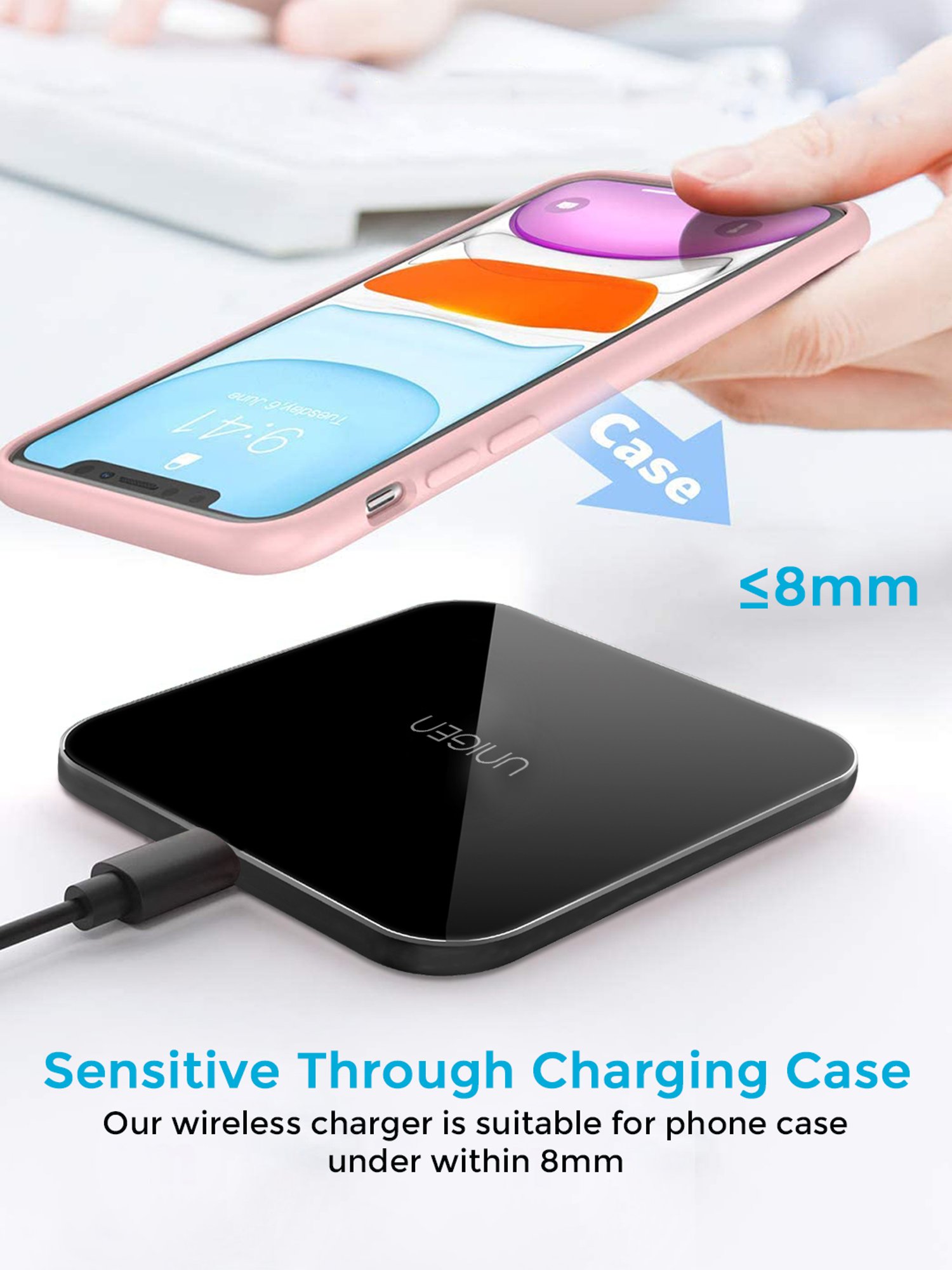 UNIPAD 150 15W Fast Wireless Charging Pad with Type-C PD | Premium Glass Top Finish