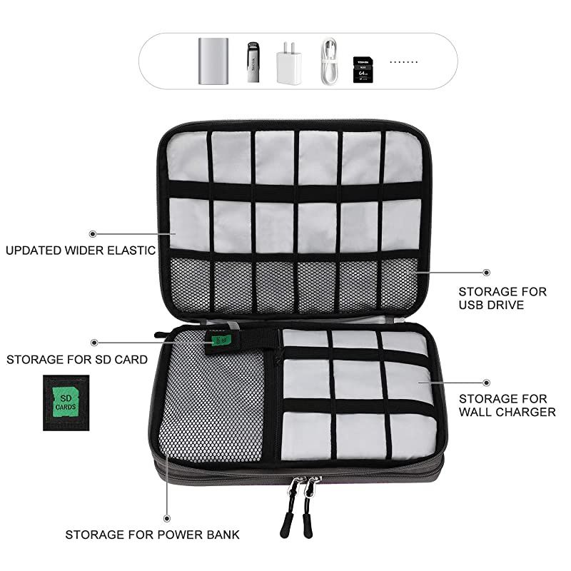 Electronics Organizer  Electronic Accessories Cable Organizer Bag Waterproof Travel Cable Storage Bag for Charging Cable Cellphone Mini Tablet and More Grey Large