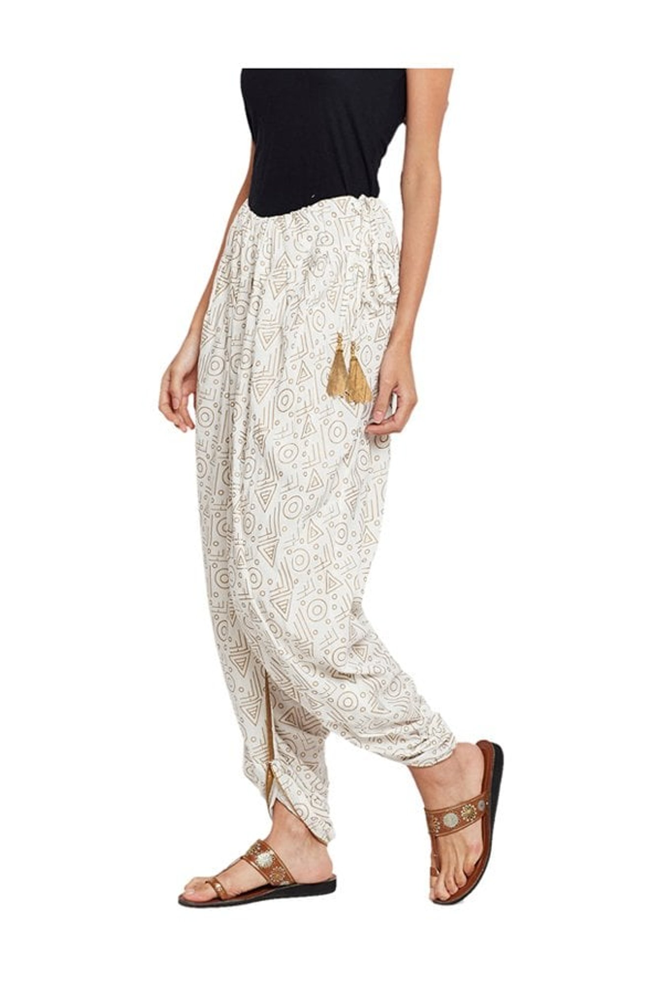 Studio Rasa Off White Printed Cotton Dhoti Pants