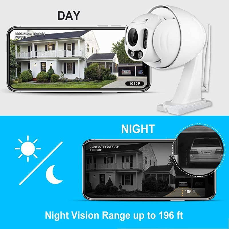Outdoor PTZ (4x Optical Zoom) HD 1080P WiFi Security Camera - Pan Tilt Wireless IP Camera with Night Vision up to 196ft, IP66 Weatherproof Shell, WDR, Motion Alerts, and More (FI9928P),White