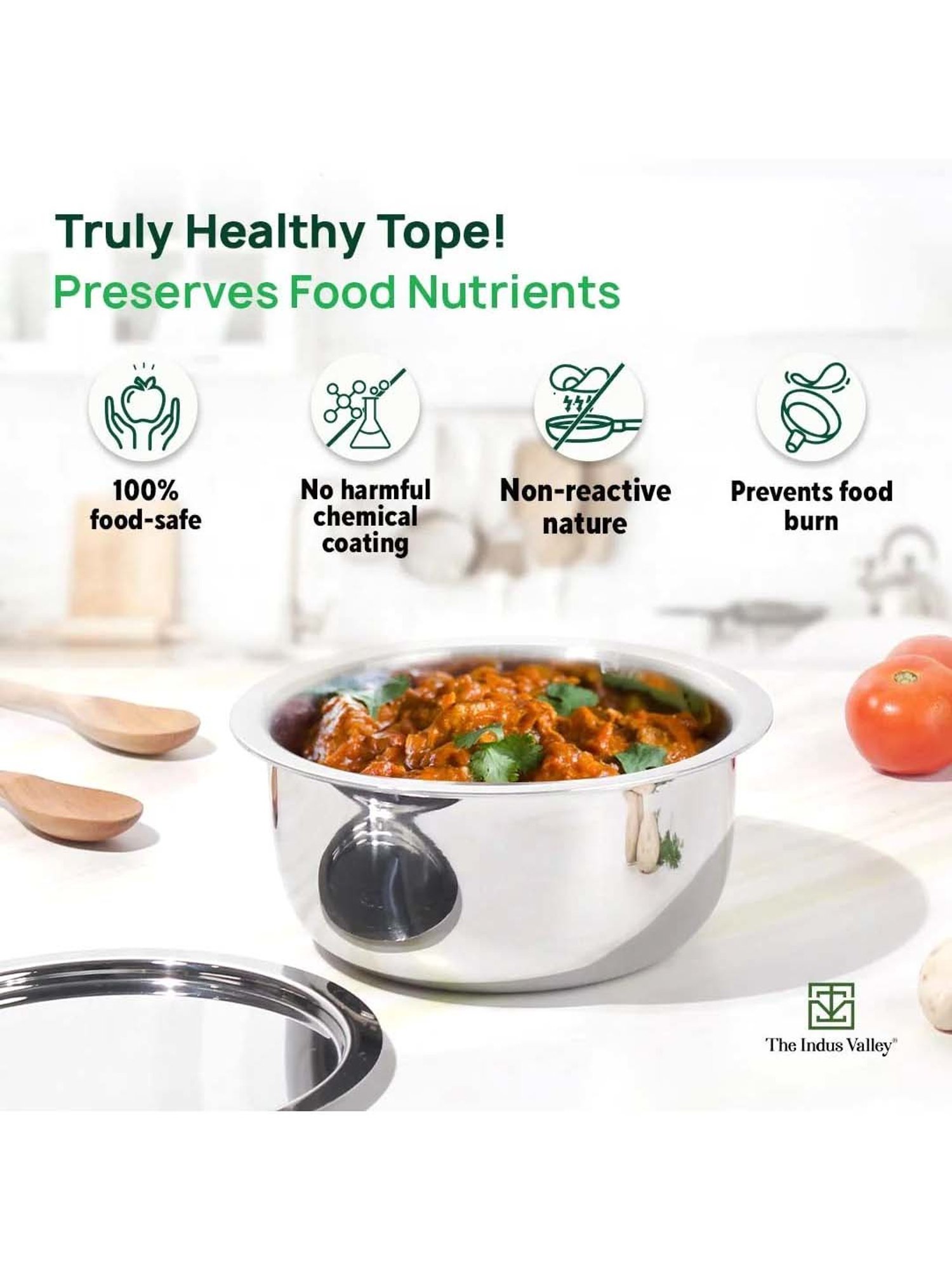 The Indus Valley Silver Stainless Steel 20 cm Gas Compatible Tope With Lid (3.1 L)