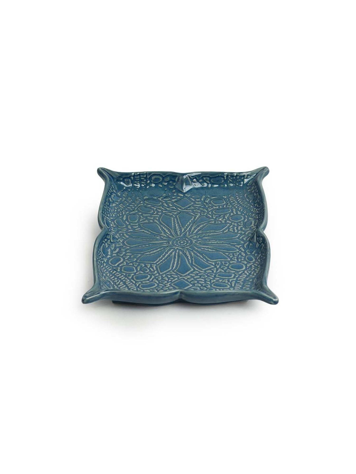 ExclusiveLane Reef Blue Ceramic Serving Platter