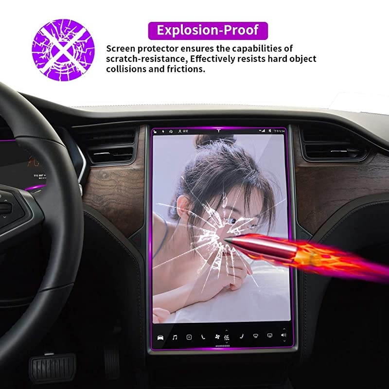 Model X/S Central Control LCD Instrument Protective Film, Tempered Glass Screen Protector, 9H Anti-Scratch Anti Fingerprint Bubble Free