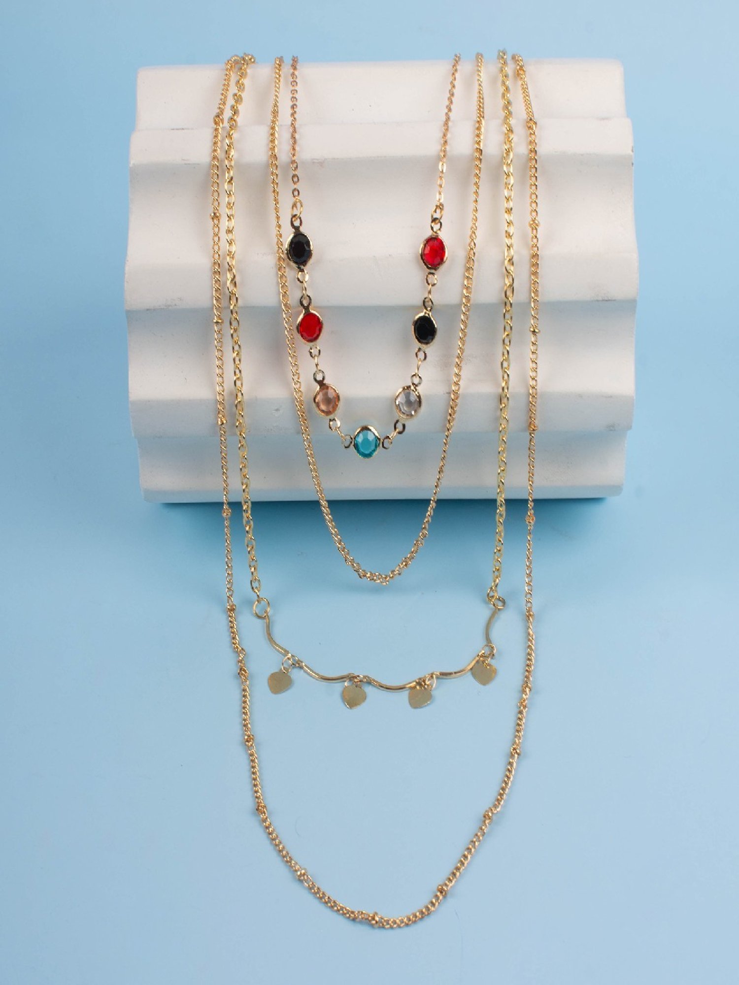 Jewelz Layered Chain Necklace With Fashionable Pendants for Girls & Women