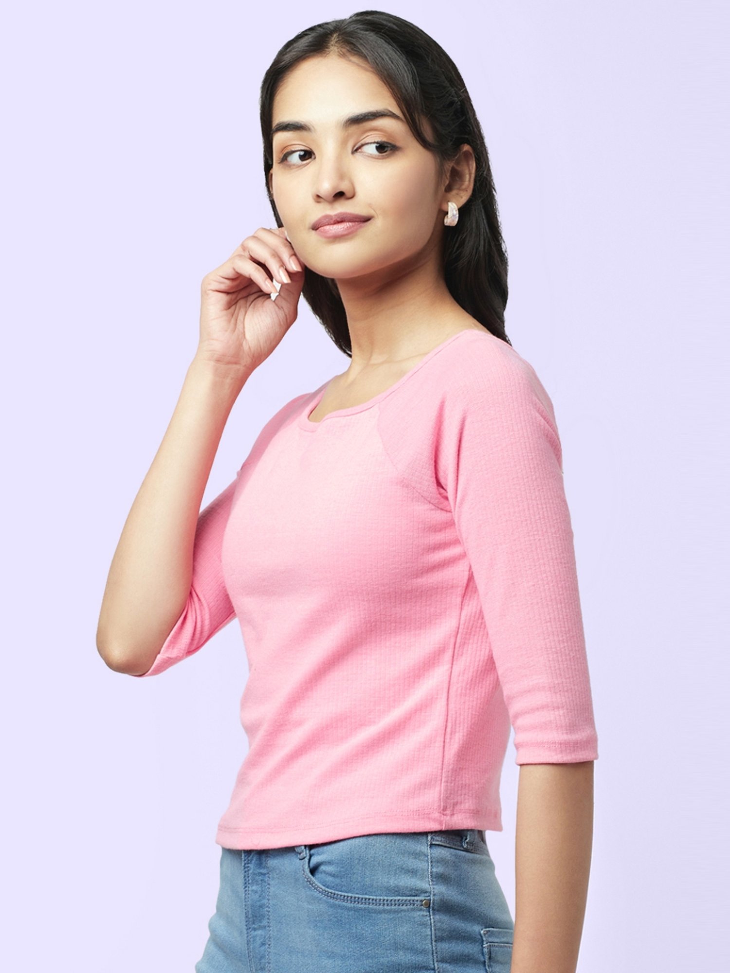 YU by Pantaloons Pink Slim Fit Top