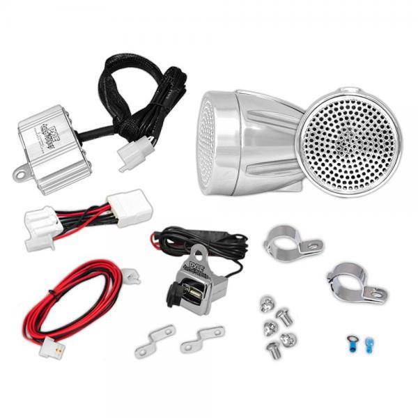 Upgraded 2018 Pyle Motorcycle Two 2.25 Speakers, 300 Watt, All-Terrain, Weatherproof Speaker and Amplifier Sound System, Handlebar Mount, AUX, Stereo for ATV, Snowmobile, Boat, Jetski - AZPLMCA60