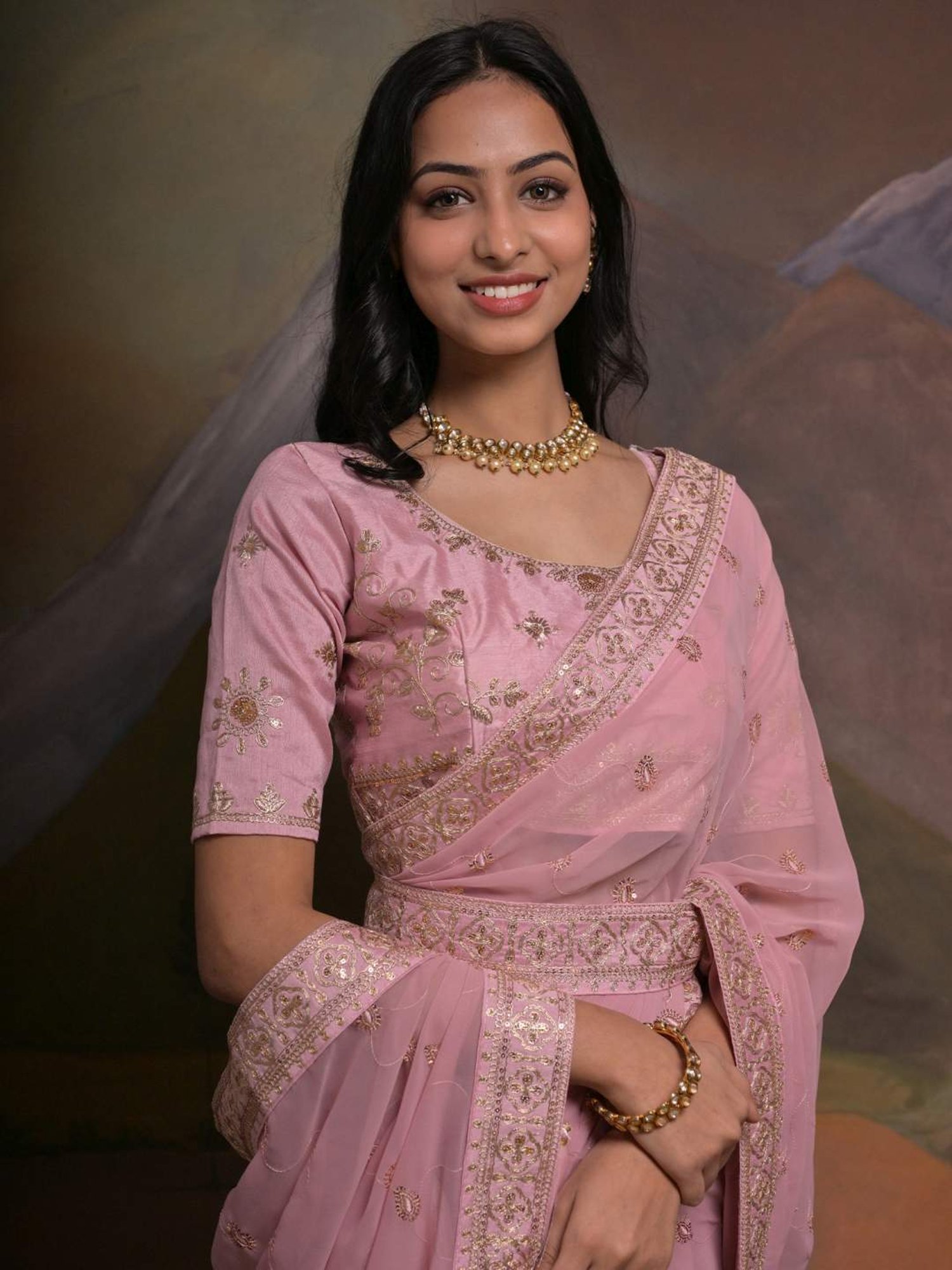 Saree Mall Pink Embroidered Saree With Unstitched Blouse