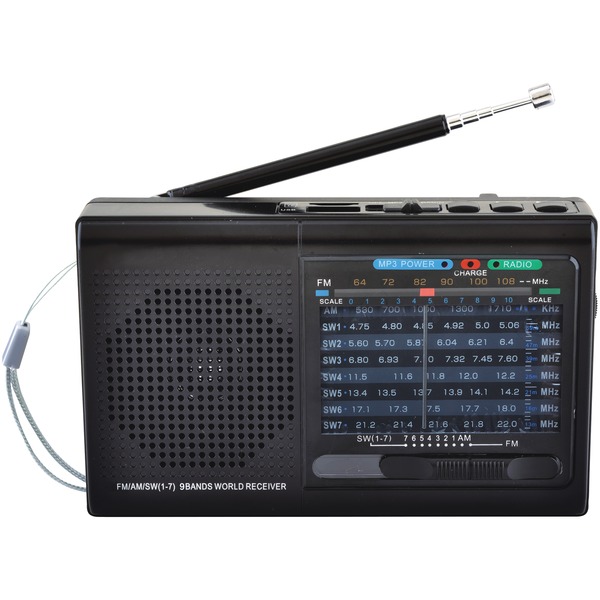 9-Band Rechargeable Radio with Bluetooth(R) and USB/microSD(TM) Card Input, SC-1080BT (Black)
