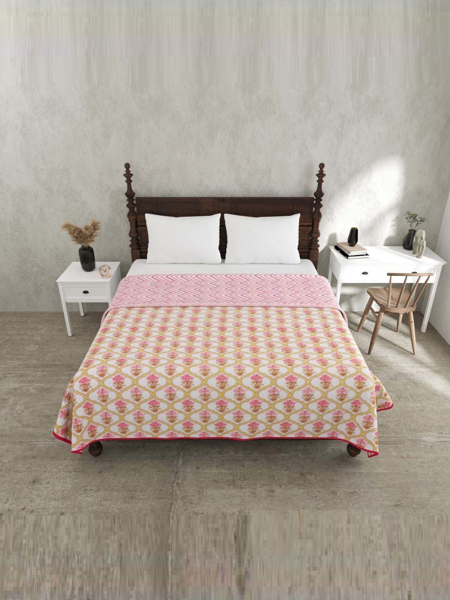 JaipurFabric Pink Mulmul Cotton 150 GSM Reversible Ac Dohar