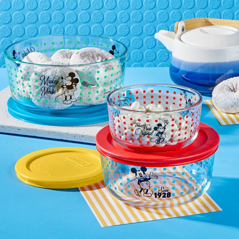 Pyrex 6pc Round Decorated Glass Food Storage Set - Mickey Mouse The True Original