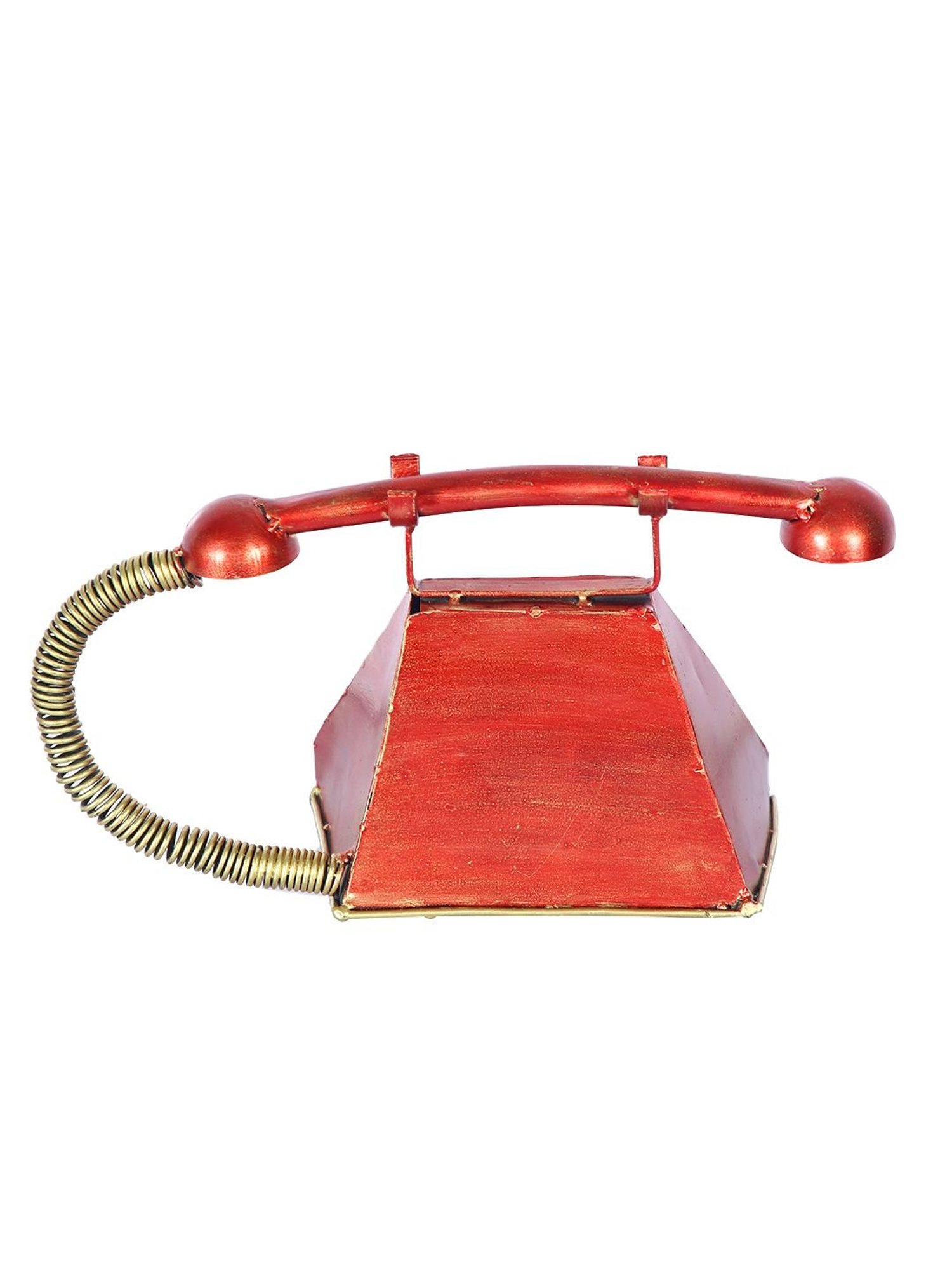 Aapno Rajasthan Red Metal Mini Telephone Show Piece cum Table Clock
