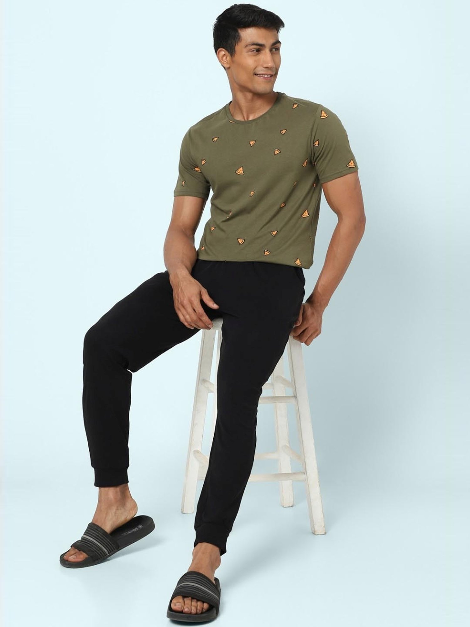 Ajile by Pantaloons Black Cotton Slim Fit Nightwear Joggers