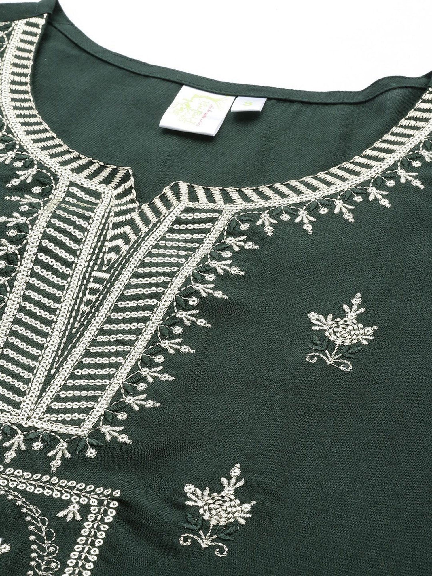 Prakrti Green Embroidered Straight Kurta