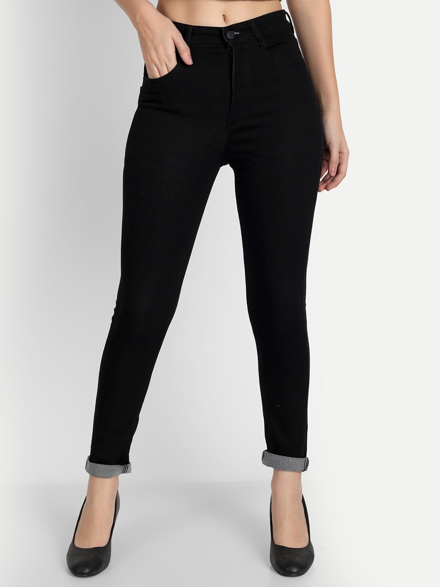 Angelfab Black Cotton Skinny Fit High Rise Jeans