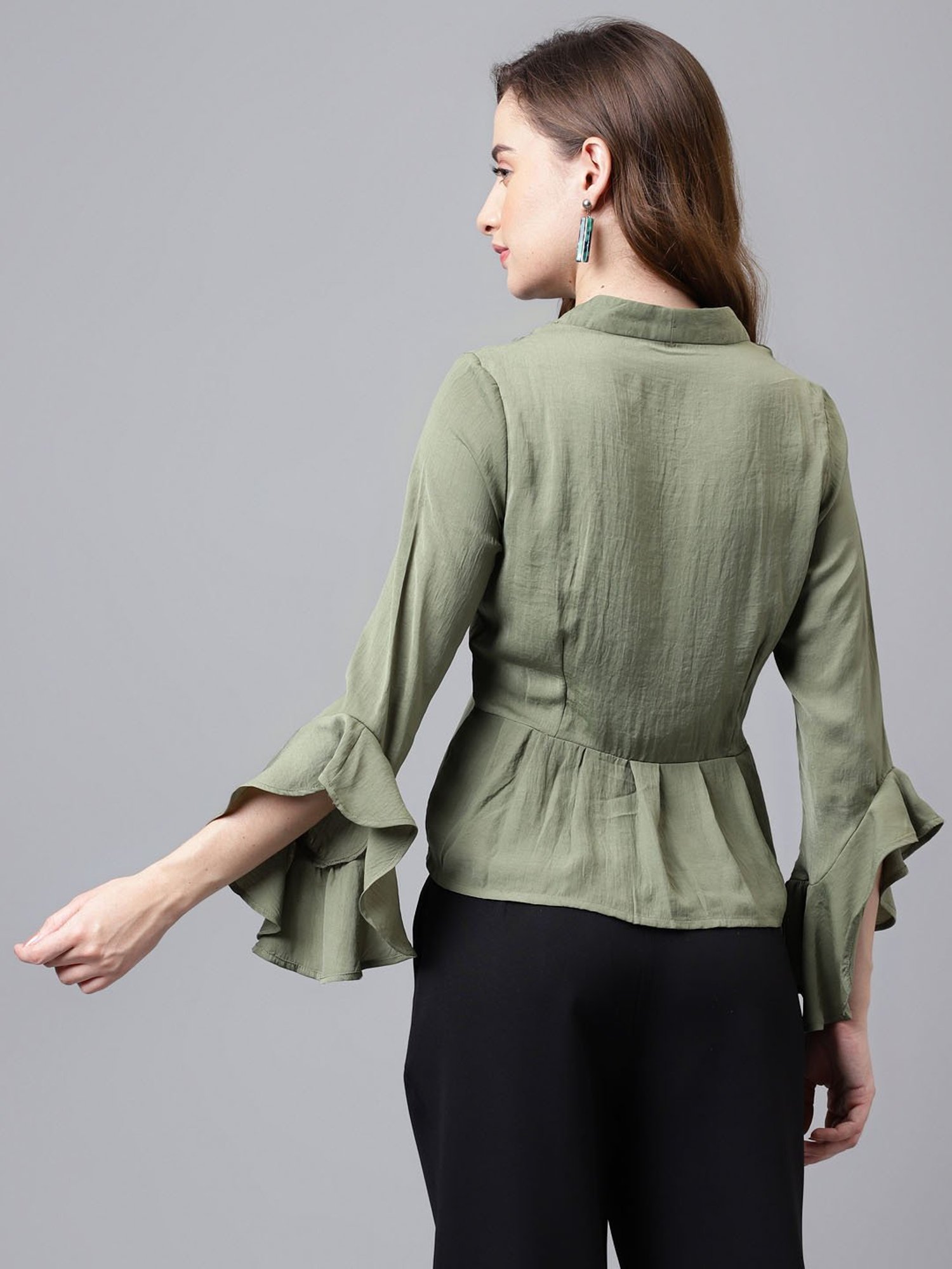 Latin Quarters Green Peplum Top