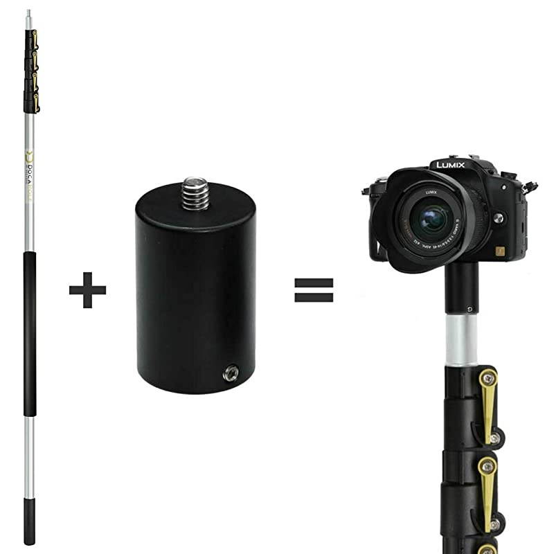 30 Foot Camera Pole &ndash; 7-30 ft Extension Pole + Camera Adapter for GoPro, Camera or Video Camera | Provides up to 36 Feet of Reach | Painters Pole Camera Adapter&hellip;