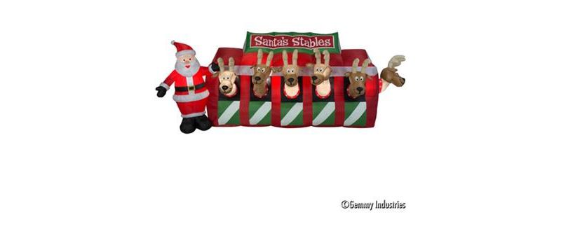 Gemmy Christmas Airblown Inflatable Santa Reindeer Stable Giant, 4.5 ft Tall, Multicolored