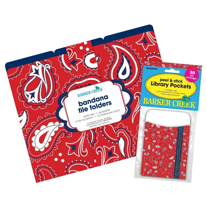 Barker Creek 12 Letter-Size File Folders & 30 Adhesive Pockets Set - Bandana