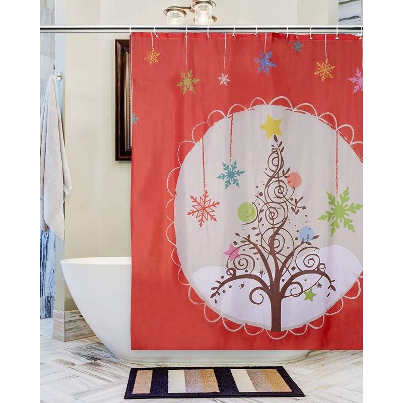 Juvale Christmas Tree Shower Curtain with Hooks, Holiday Bathroom Decor (71x71 in)