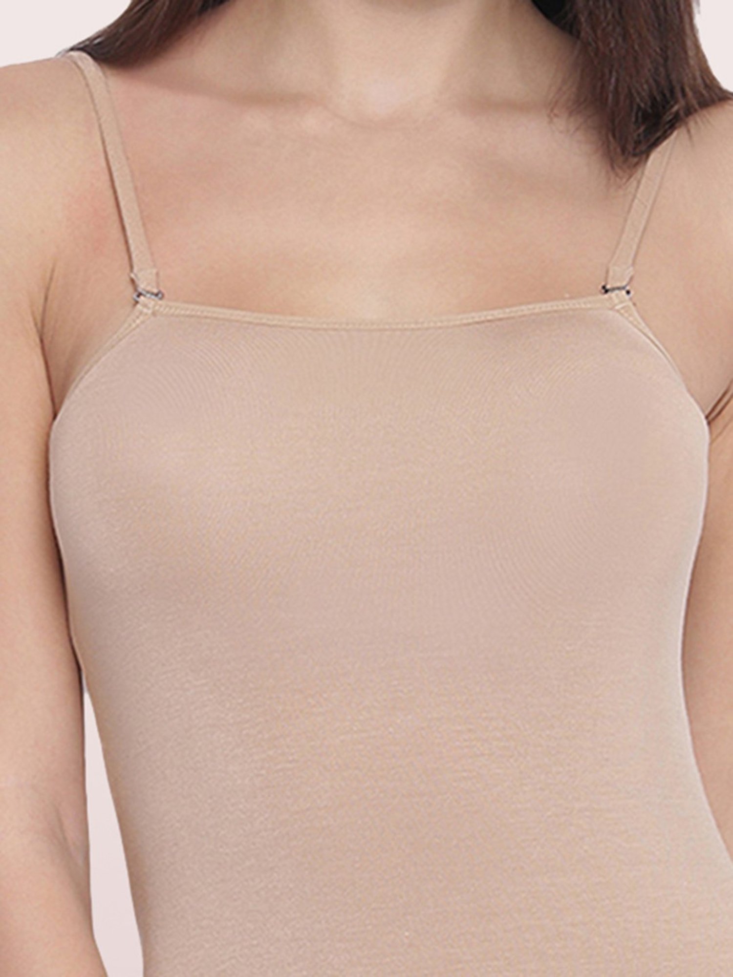 Enamor Beige Sleeveless Detachable Strap Camisole