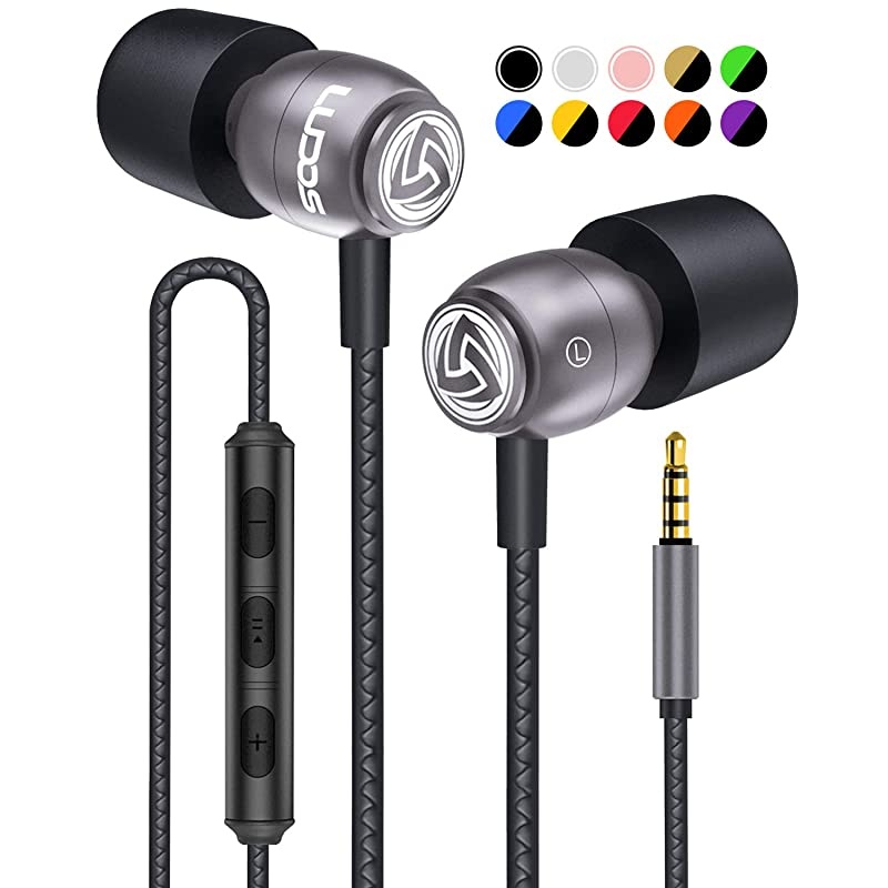 Clamor Wired Earbuds in Ear Headphones with Microphone, Earphones with Mic and Volume Control, Memory Foam, Reinforced Cable, Bass Compatible with iPhone, Apple, iPad, Computer, Laptop, PC