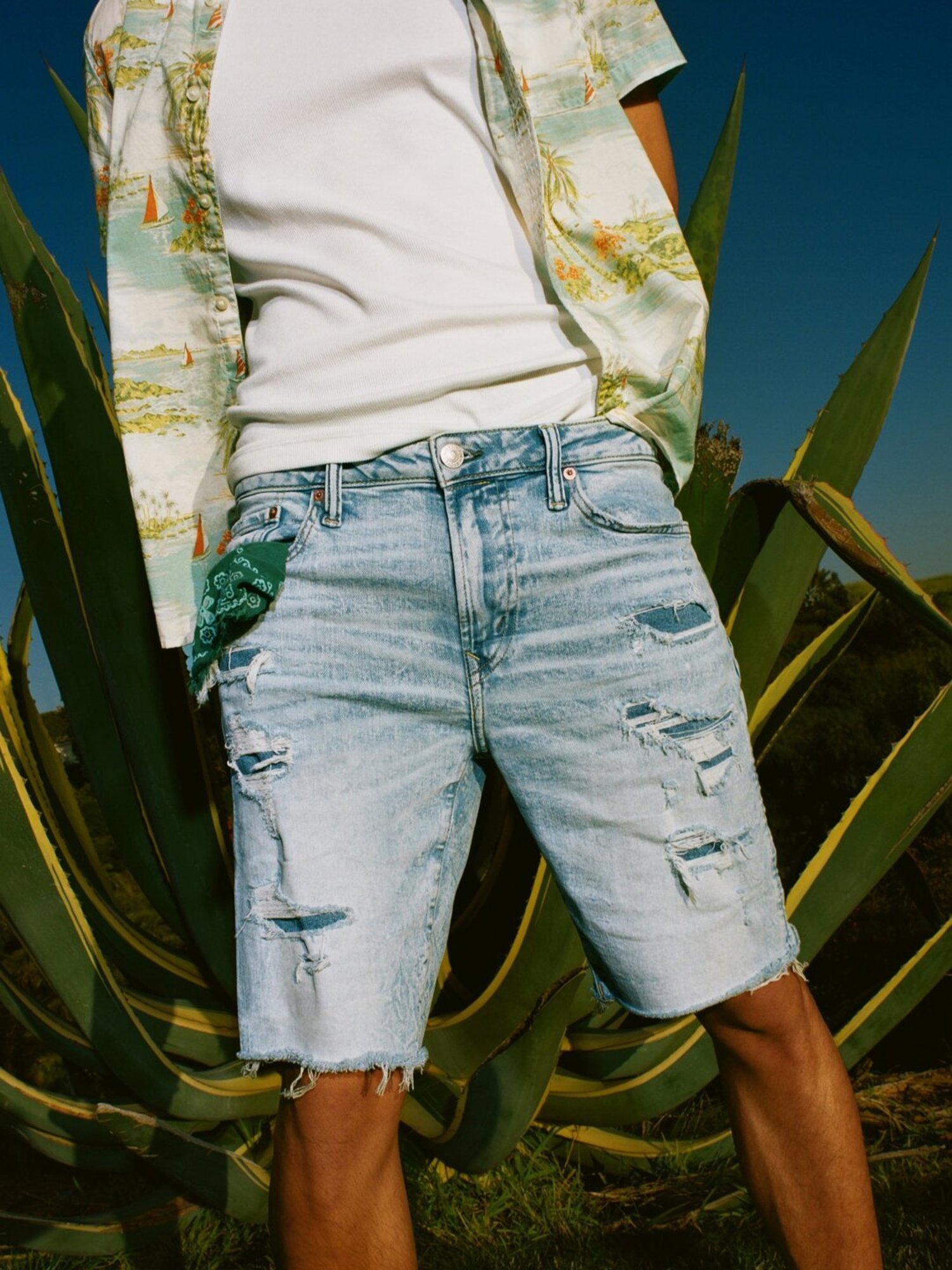 American Eagle Light Blue Regular Fit Denim Shorts