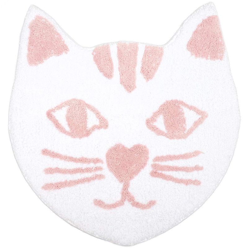 Blue Panda Non Slip Die-cut Cat Face Soft Microfiber Bathroom Bath Rug Floor Mat, 23 x 22 in.