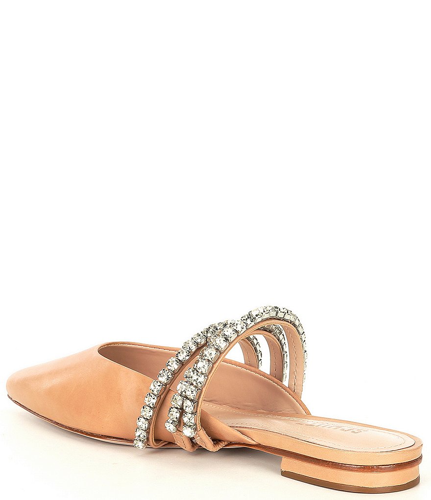Schutz Smile Leather Crystal Encrusted Strap Ponted Toe Dress Mules