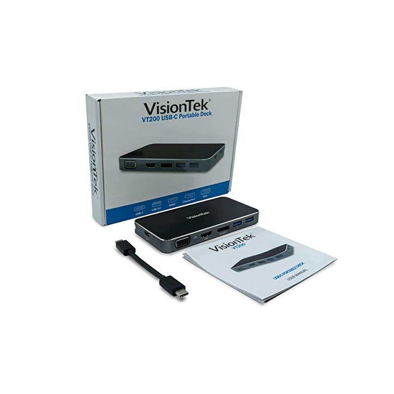 VT200 USB C Portable Dock (901226) | Dual Display, USB 3.0, HDMI | DisplayPort, VGA, Power Delivery Passthrough | USB-C Laptop, Mac, PC Compatible, USB-C, w/Power Passthrough