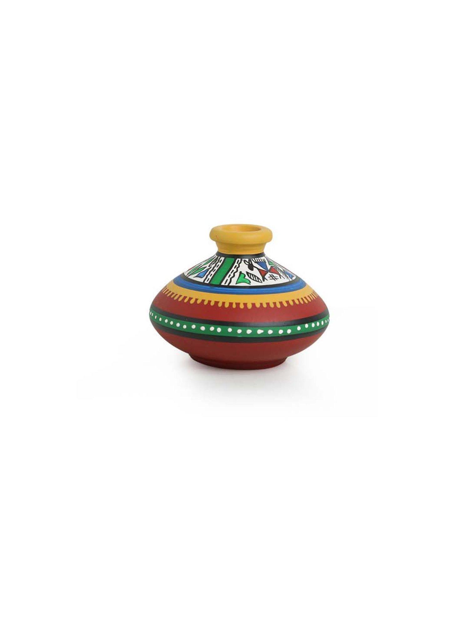 ExclusiveLane 'Warli Red Matkis' Hand-Painted Vases Combo In Terracotta (Set of 3)