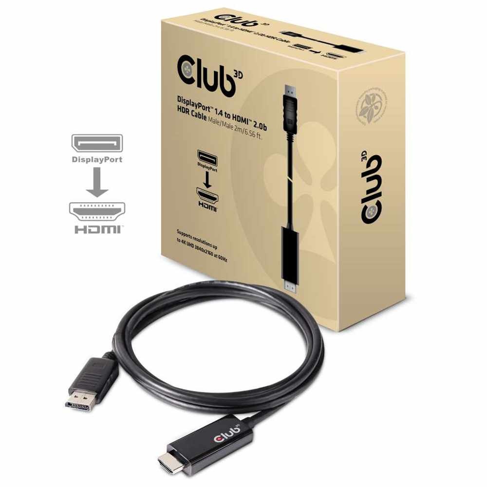 Club3D CAC-1082 DisplayPort 1.4 to HDMI 2.0b HDR Cable Male/Male 2m/6.56 ft.