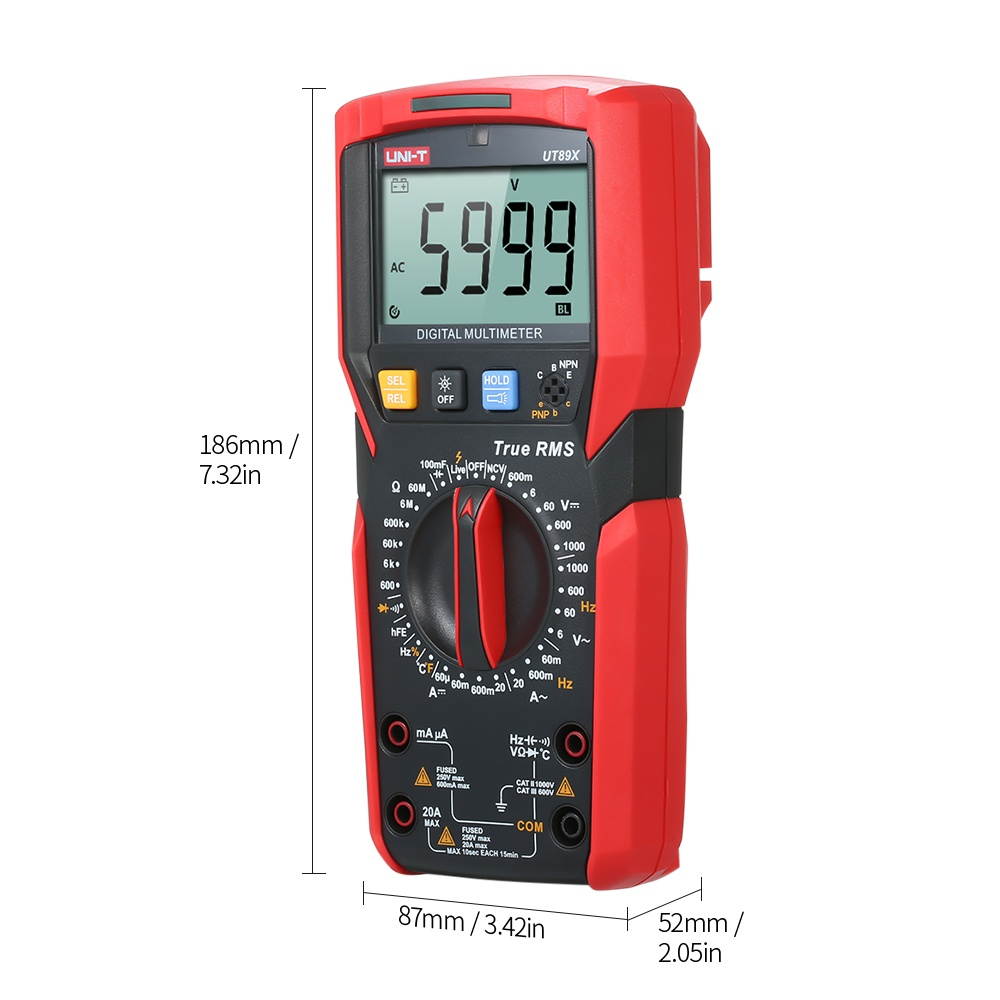 UNI-T UT89X Digital Multimeter High Accuracy Handheld Mini Universal Meter 6000 Counts LCD Display True RMS Measure AC/DC Voltage Current Resistance Capacitance Frequency Temperature Diode Tester with