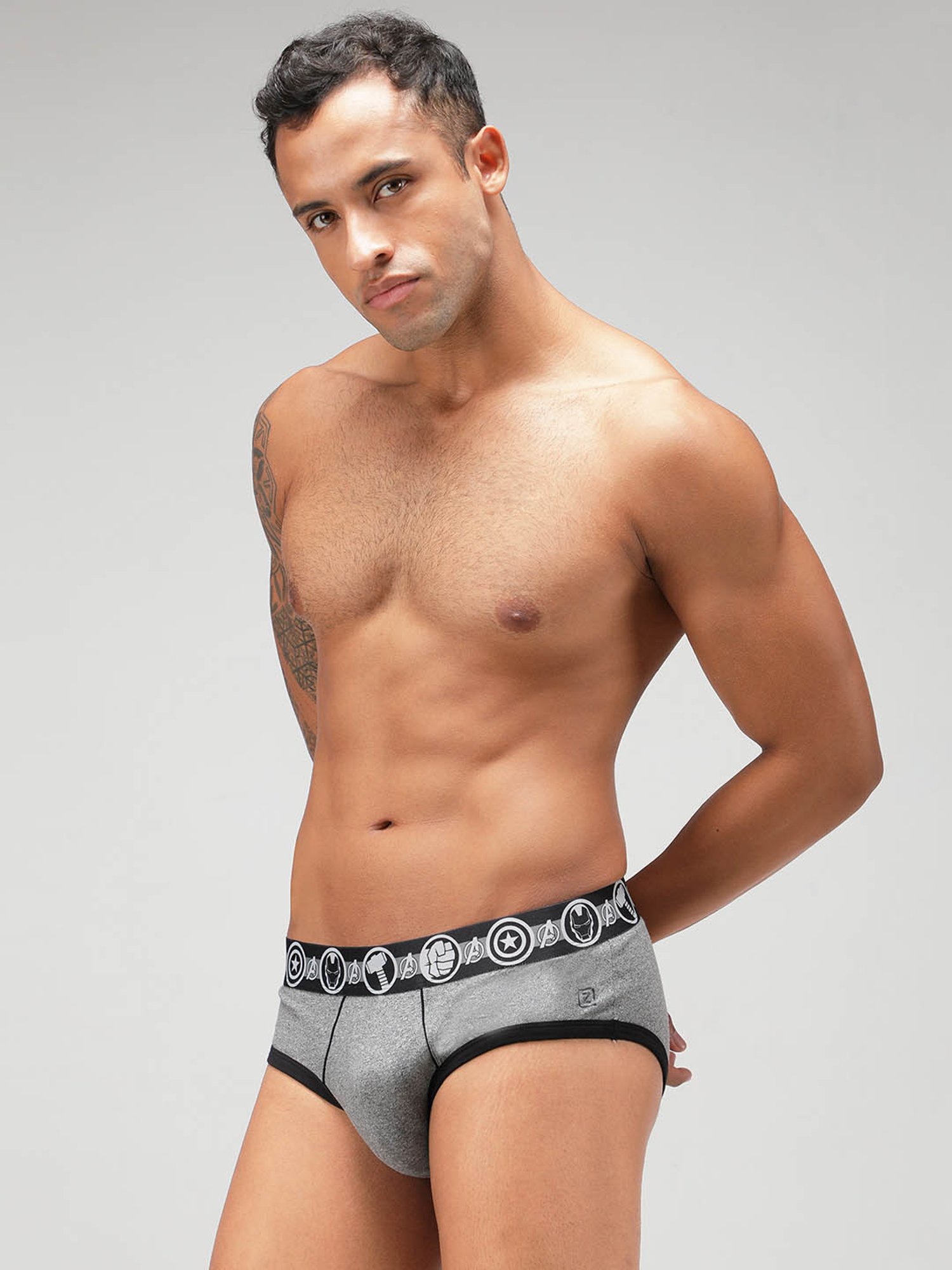 Zoiro Grey Jaspe & Black Regular Fit Briefs - Pack Of 2