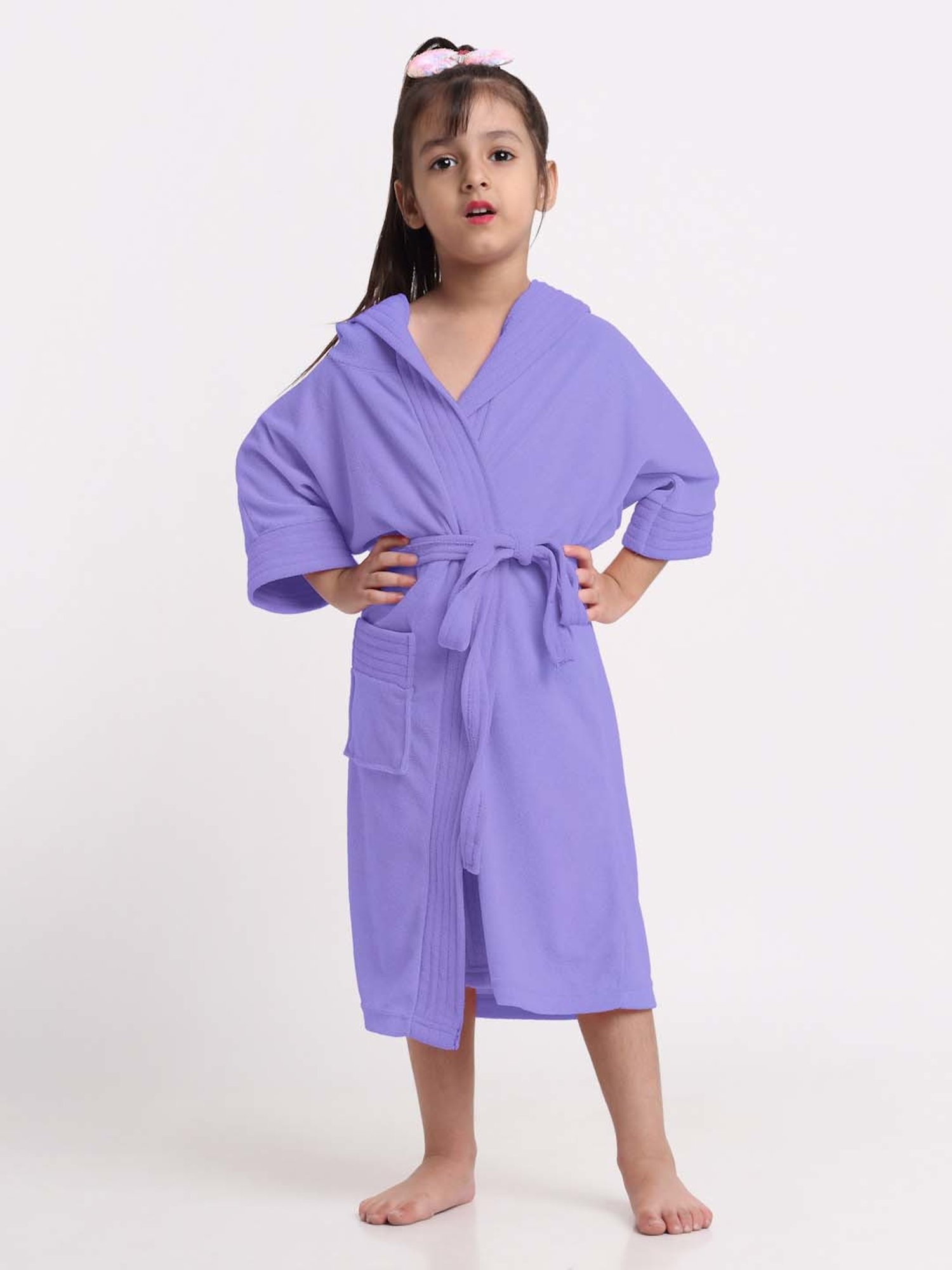 Creeva Melodious Lavender Micro Terry 225 GSM Kids Hooded Bathrobe 12-13 Years With Pocket