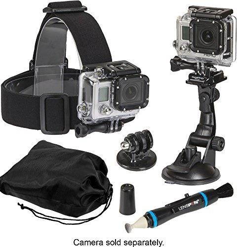 sunpak 5 piece accessory kit  head mount, suction cup mount, tripod mount with lens pen cleaner & storage pouch for gopro cameras
