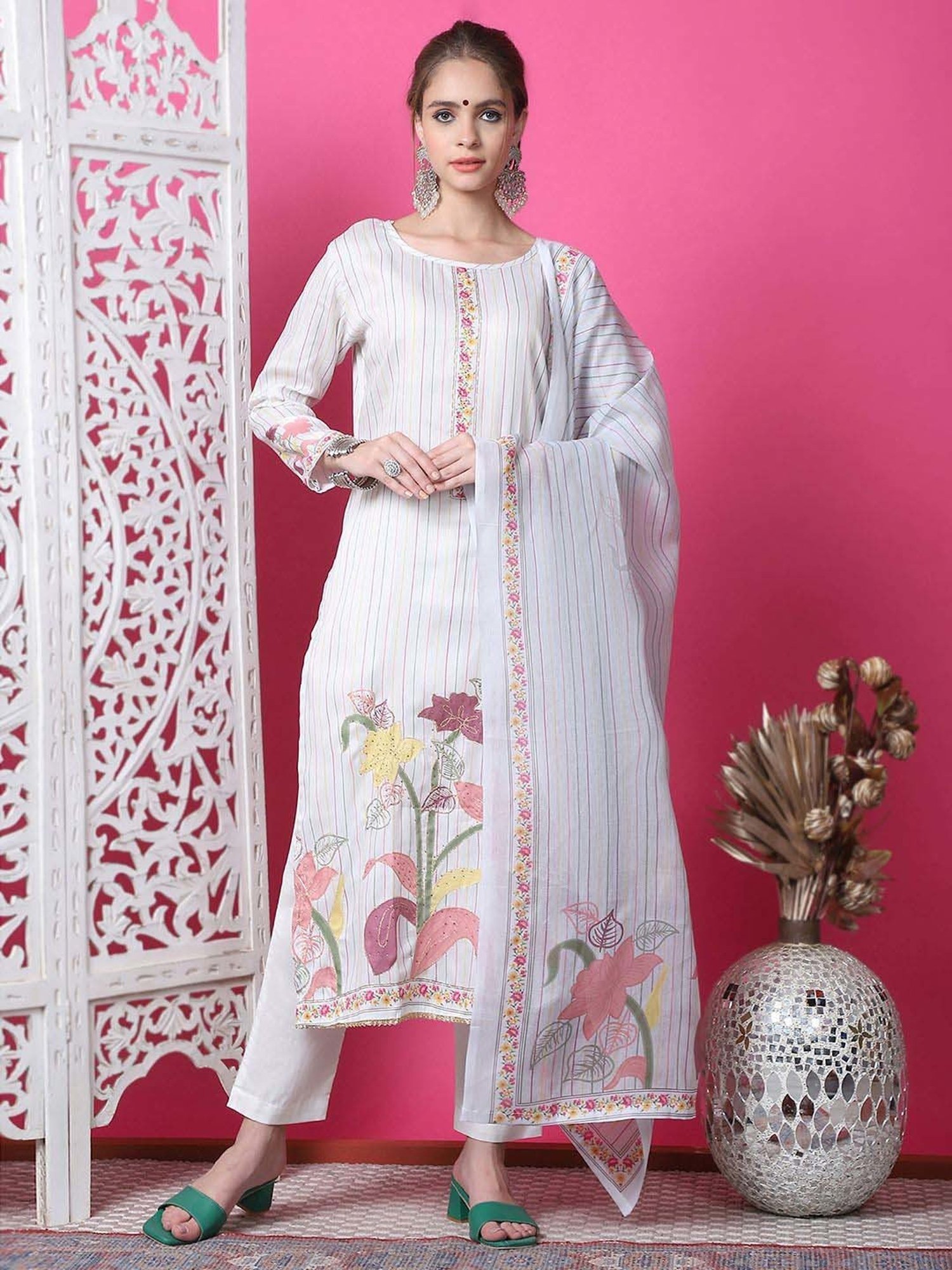 Stylee LIFESTYLE Off-White Cotton Printed Unstitched Dress Material