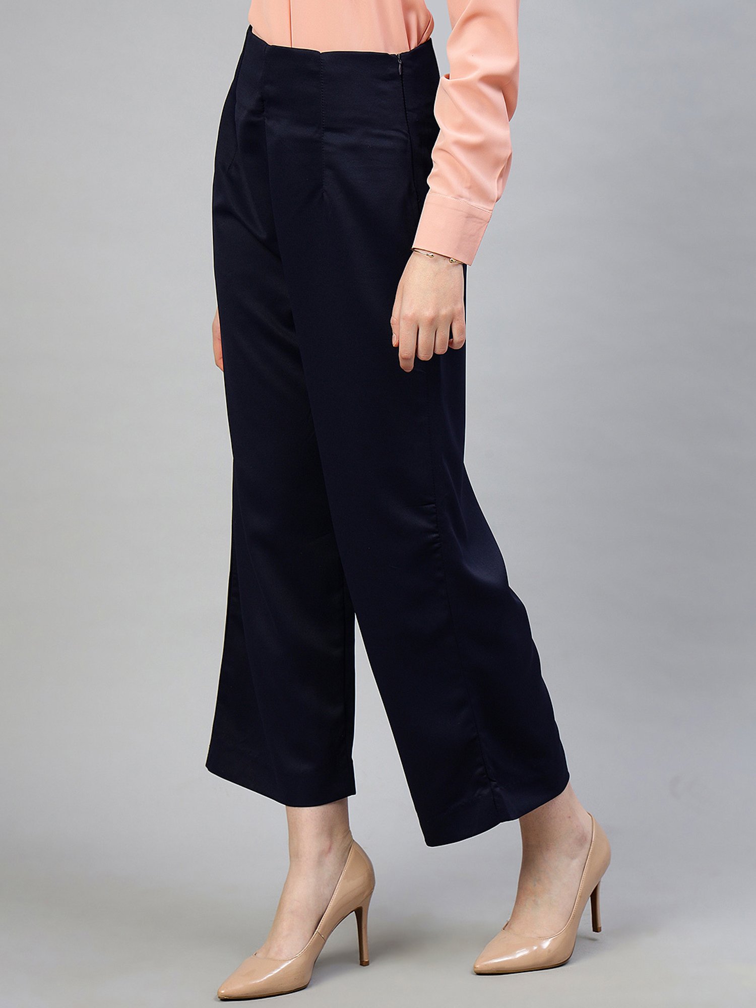 FITHUB Navy Relaxed Fit High Rise Trousers