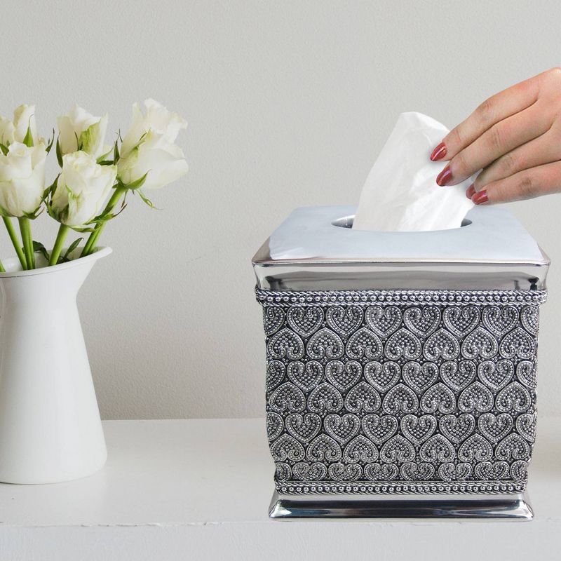 8pc Beaded Heart Bath Accessory Set for Vanity Counter Tops Silver - Nu Steel