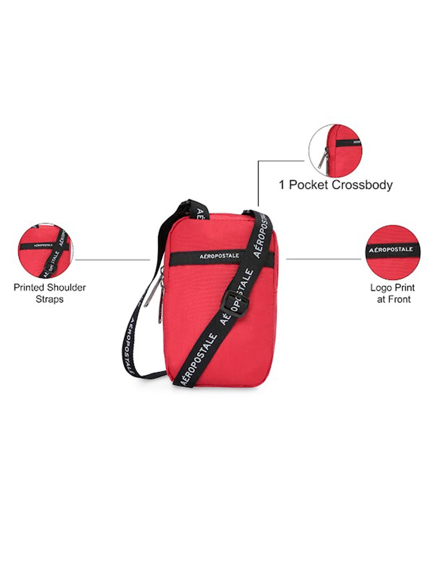 Aeropostale Foster Red Polyester Solid Cross Body Bag