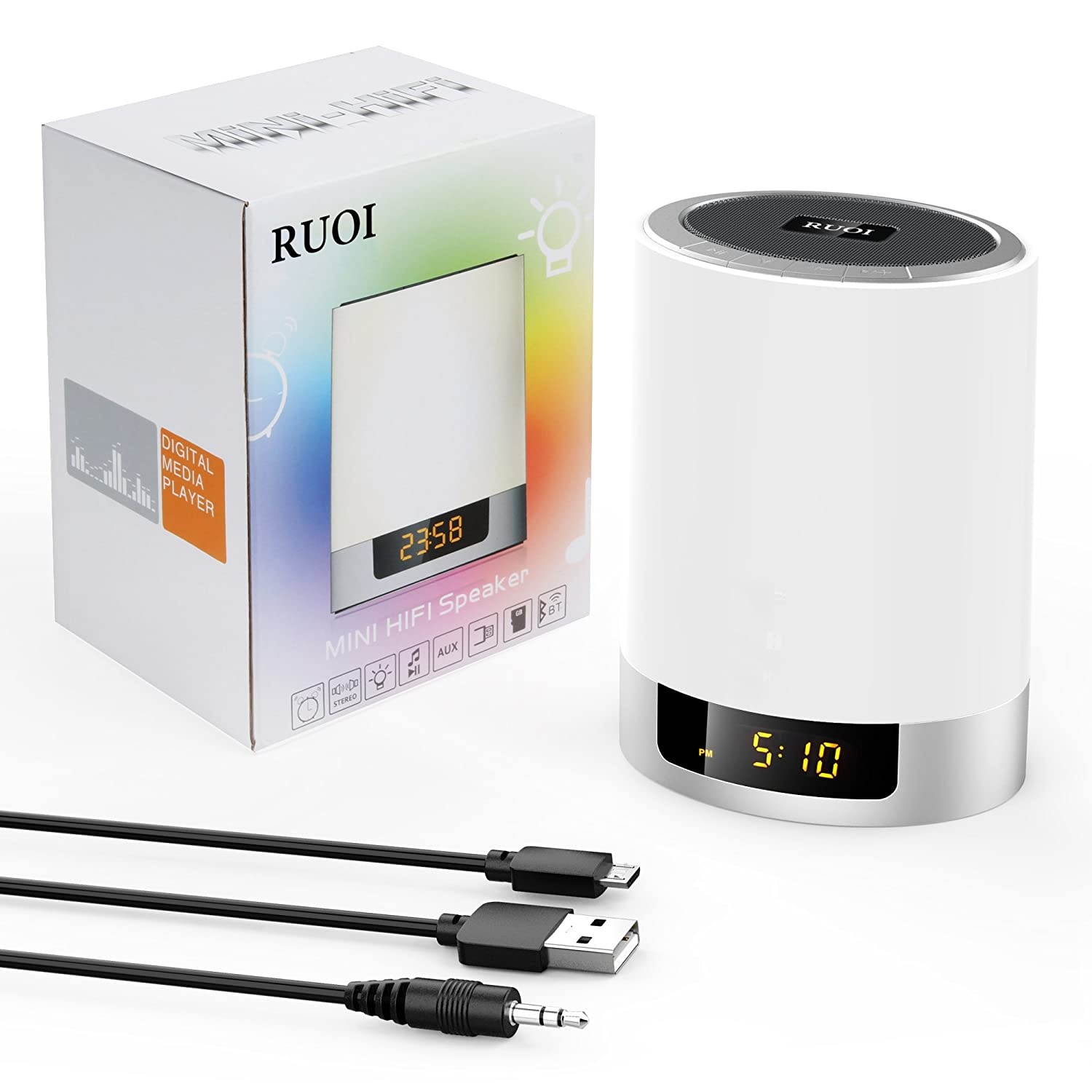 Night Lights Bluetooth Speaker, Ruoi Touch Sensor LED Bedside Lamp + Dimmable Warm Light & Color Changing, Wireless Speakers with Alarm Clock, MP3 Music Player, Best Gift for Kids, Party, Bedroom