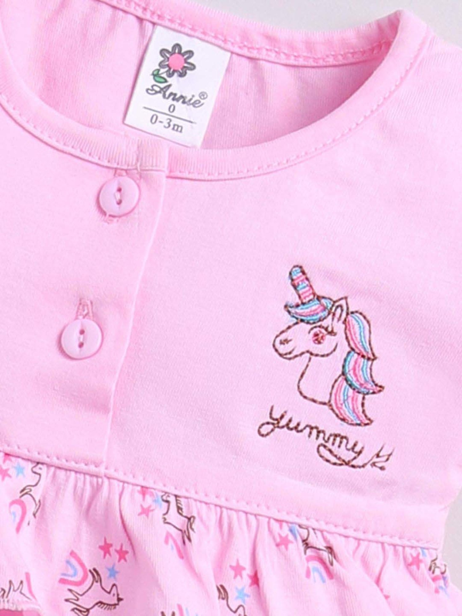 ANNIE Girls Pink Cotton Printed Top & Short sets