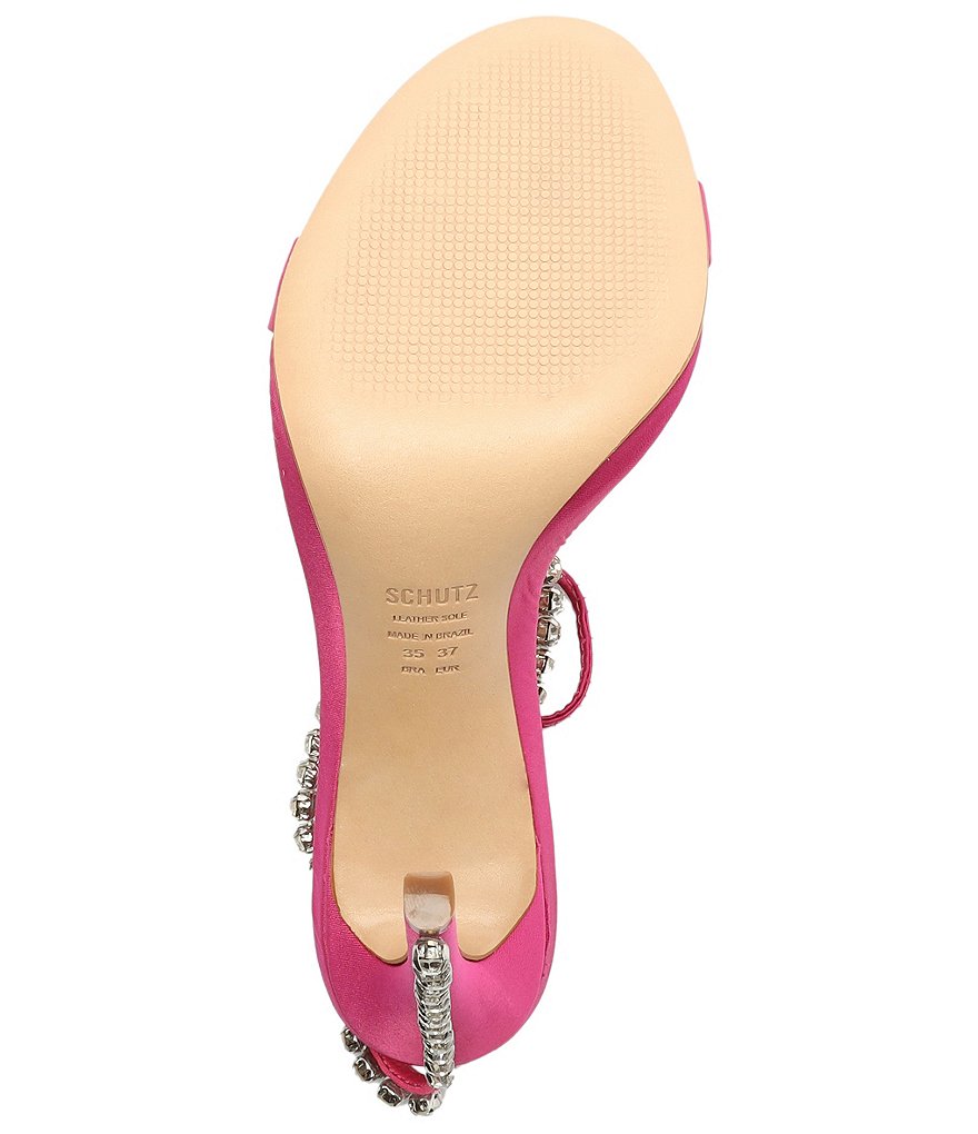 Schutz Islah Satin Rhinestone Ankle Tie Dress Sandals