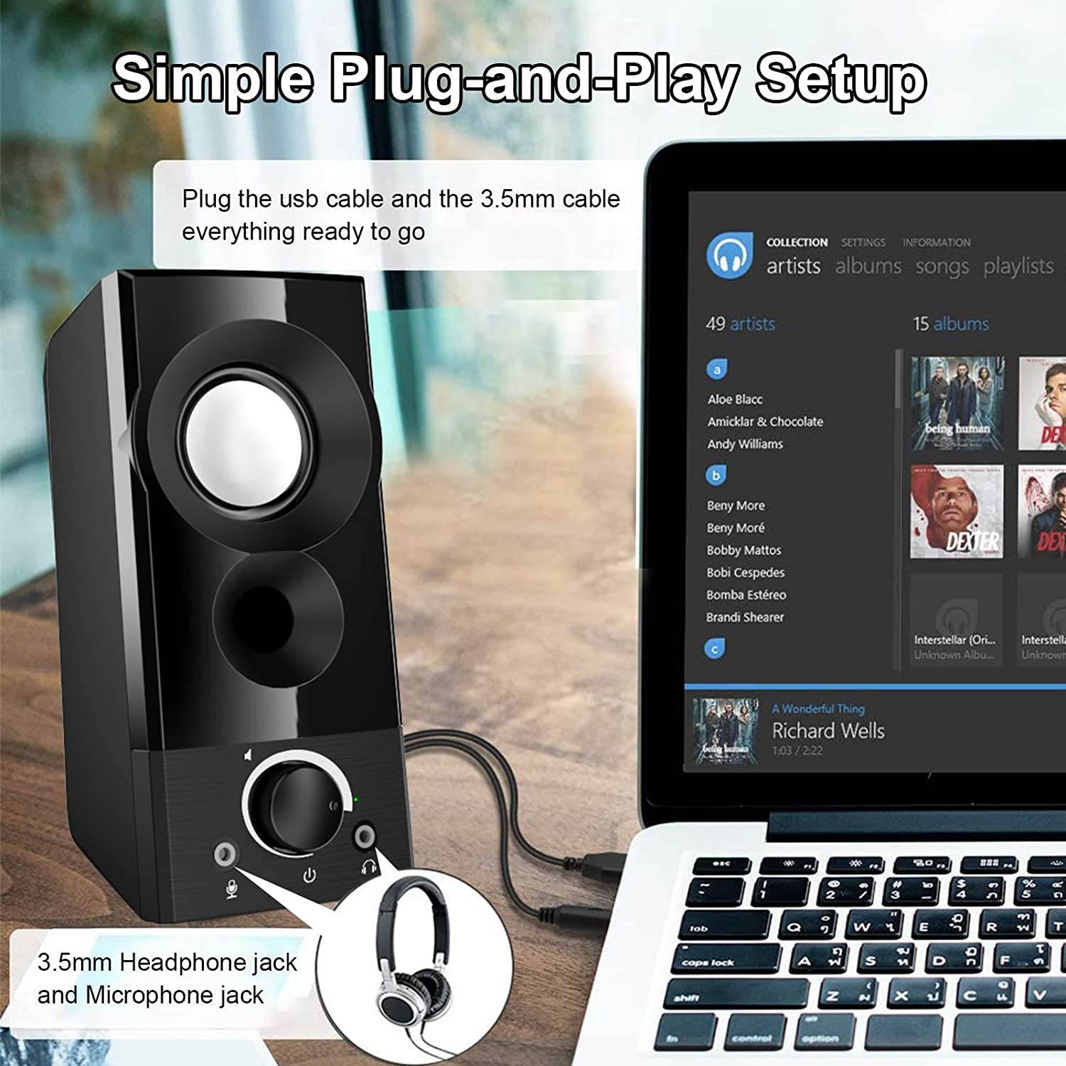 Computer Speakers, 2.0 Channel USB Powered Multimedia Speakers with Enhanced Stereo Bass and Easy-Access Volume Control Wired Desktop Speakers for PC Laptop Tablet Smartphones MP4 MP3