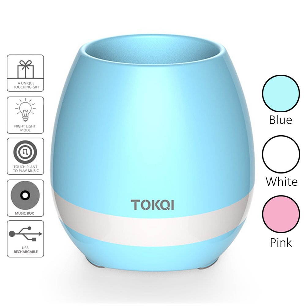 TOKQI Music Flowerpot,Luyuan Touch Plant Piano Music Playing Flowerpot Smart Multi-color LED Light Round Plant Pots Bluetooth Wireless Speaker (whitout Plants)