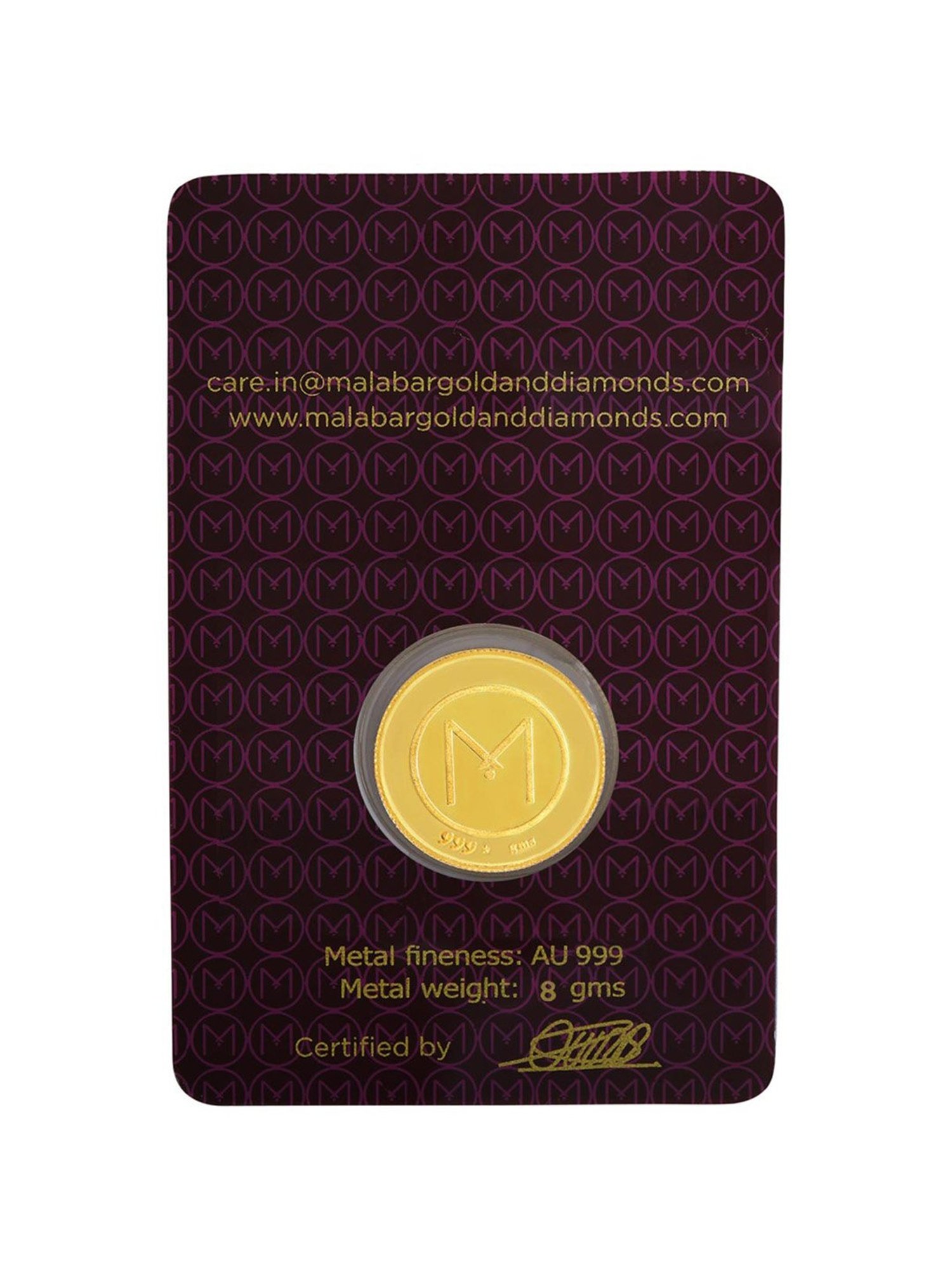 Malabar Gold and Diamonds 24k (999) 8gm Gold Coin