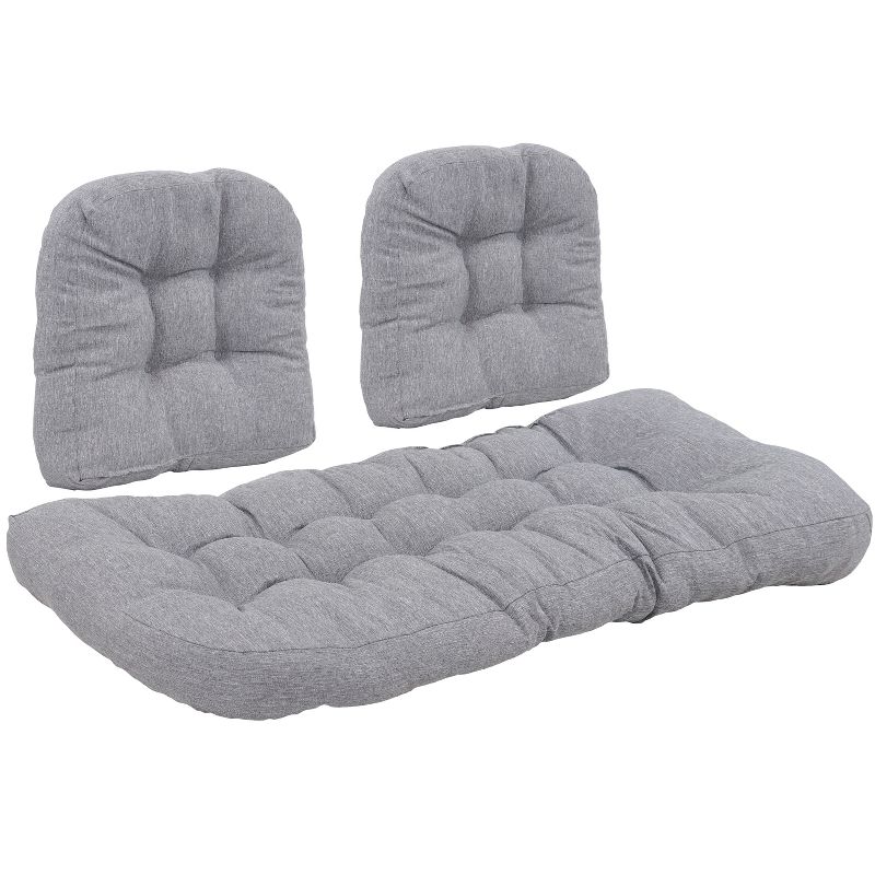 Sunnydaze Indoor/Outdoor Olefin Polyester Replacement Settee Back and Seat Cushion Set for Bench, Couch, or Loveseat - Gray - 3pc