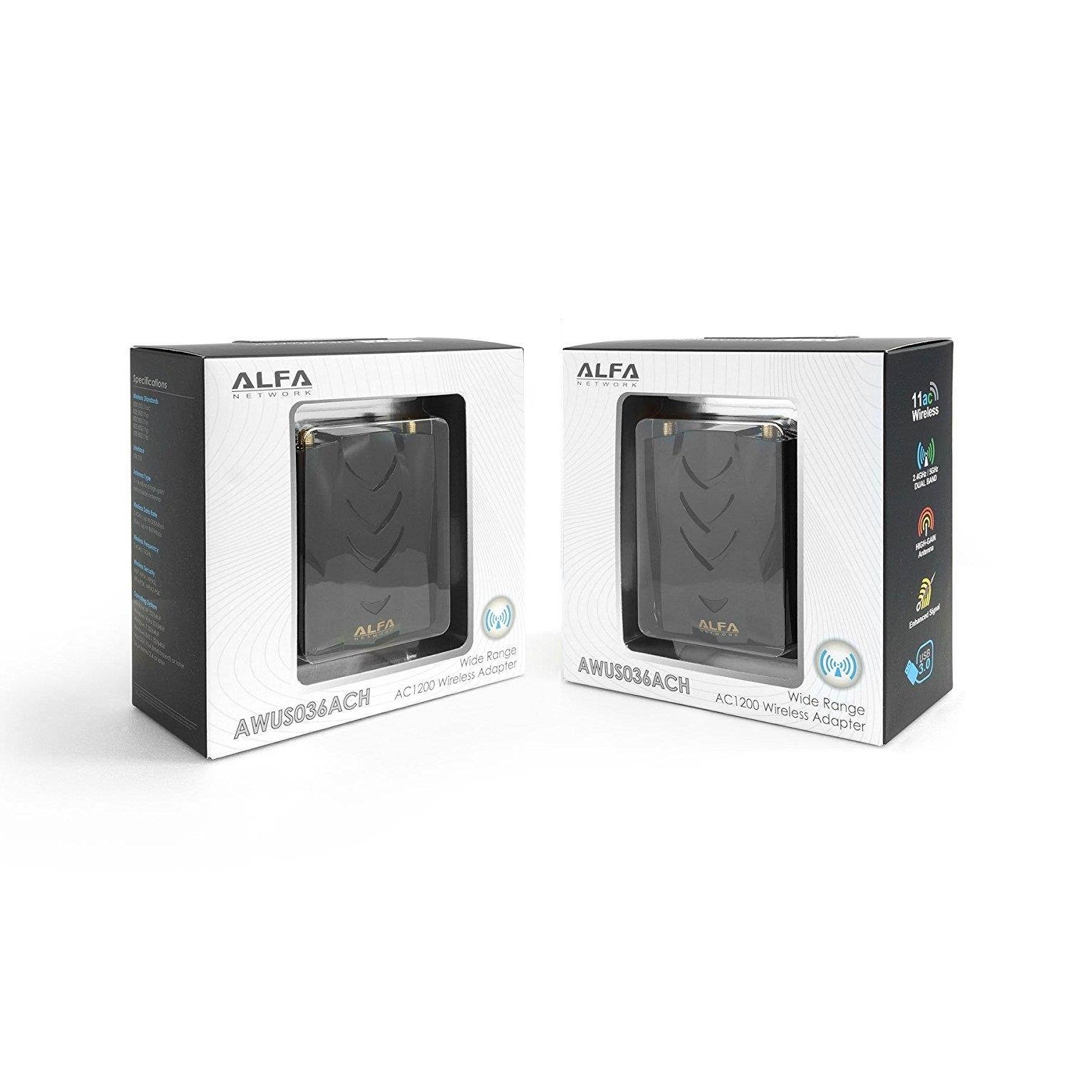 alfa longrange dualband ac1200 wireless usb 3.0 wifi adapter w/2x 5dbi external antennas  2.4ghz 300mbps/5ghz 867mbps  802.11ac & a, b, g, n