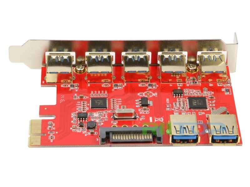 RIITOP 7 Ports USB 3.0 PCI-E Express Adapter Card Speed up to 5Gbps - PCIe USB3.0 Controller Card for Desktop PC with 15 pin SATA Power Connector